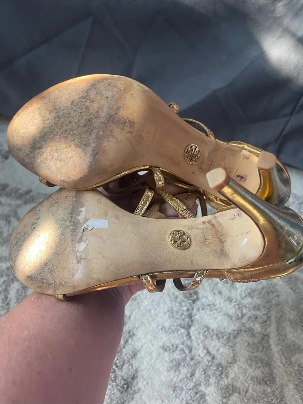 Tory Burch Gold Strappy High-Heel Sandals size 7 women